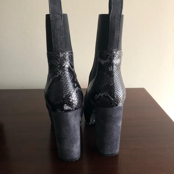 ALLSAINTS Sahara Grey Platform Suede Ankle Bootie Grey Snakeskin Detail 37 or 7 - Picture 3 of 9